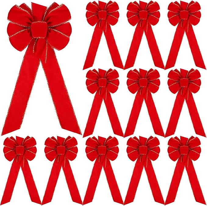 Christmas Bows Red Velvet Bows Gold Wired Edge Riibon Bows