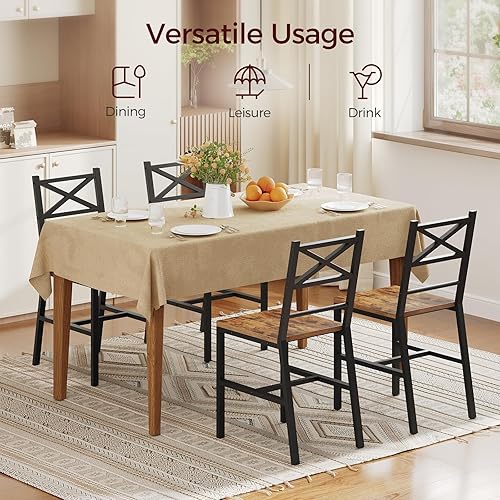 Miniatura 2 de Juego de 4 sillas de comedor, sillas de cocina de madera rústica con respaldo, sillas de comedor estilo granja para cocina, silla de estilo