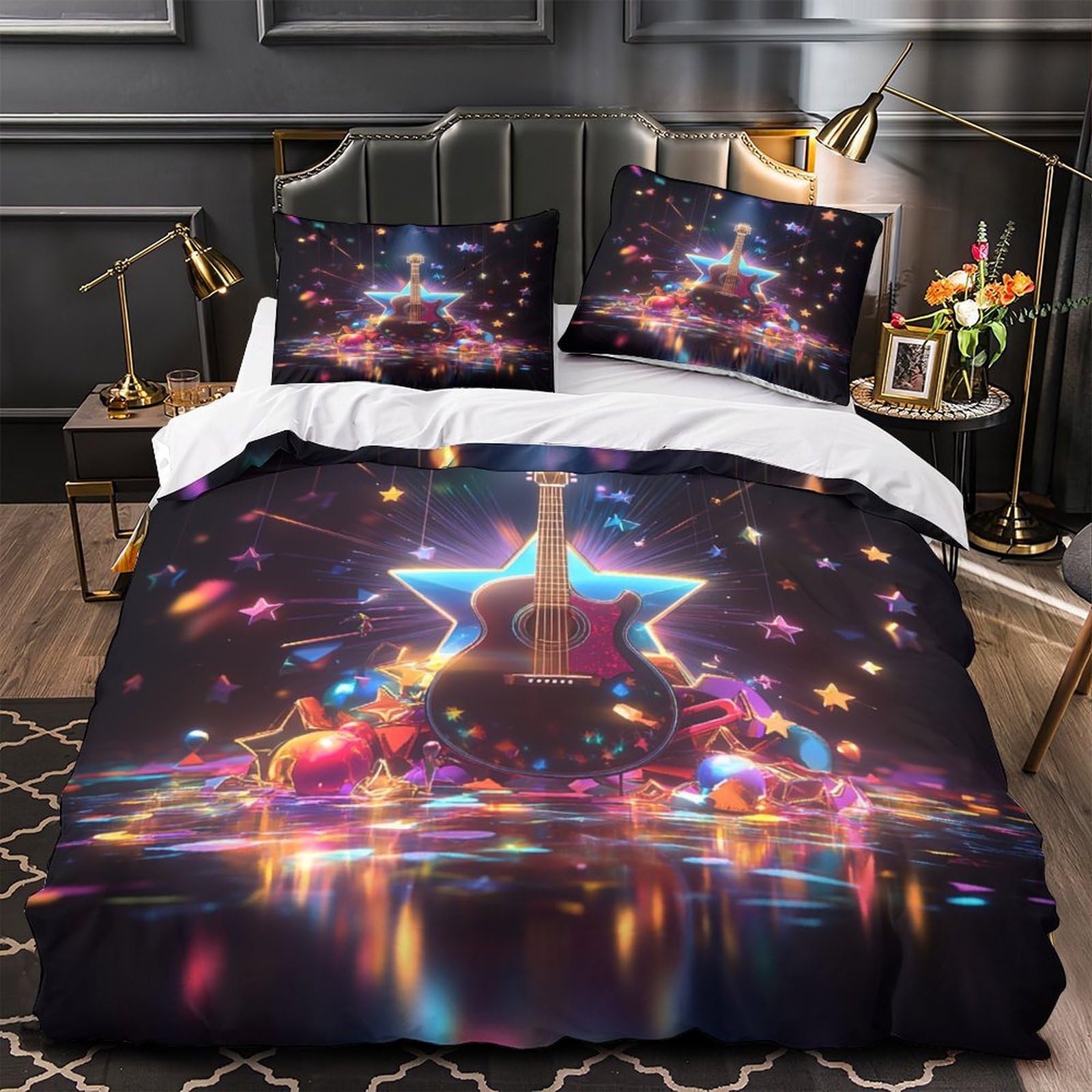 Guitare Housse de Couette 3D Haute Densité Microfibre Durable 260x220cm