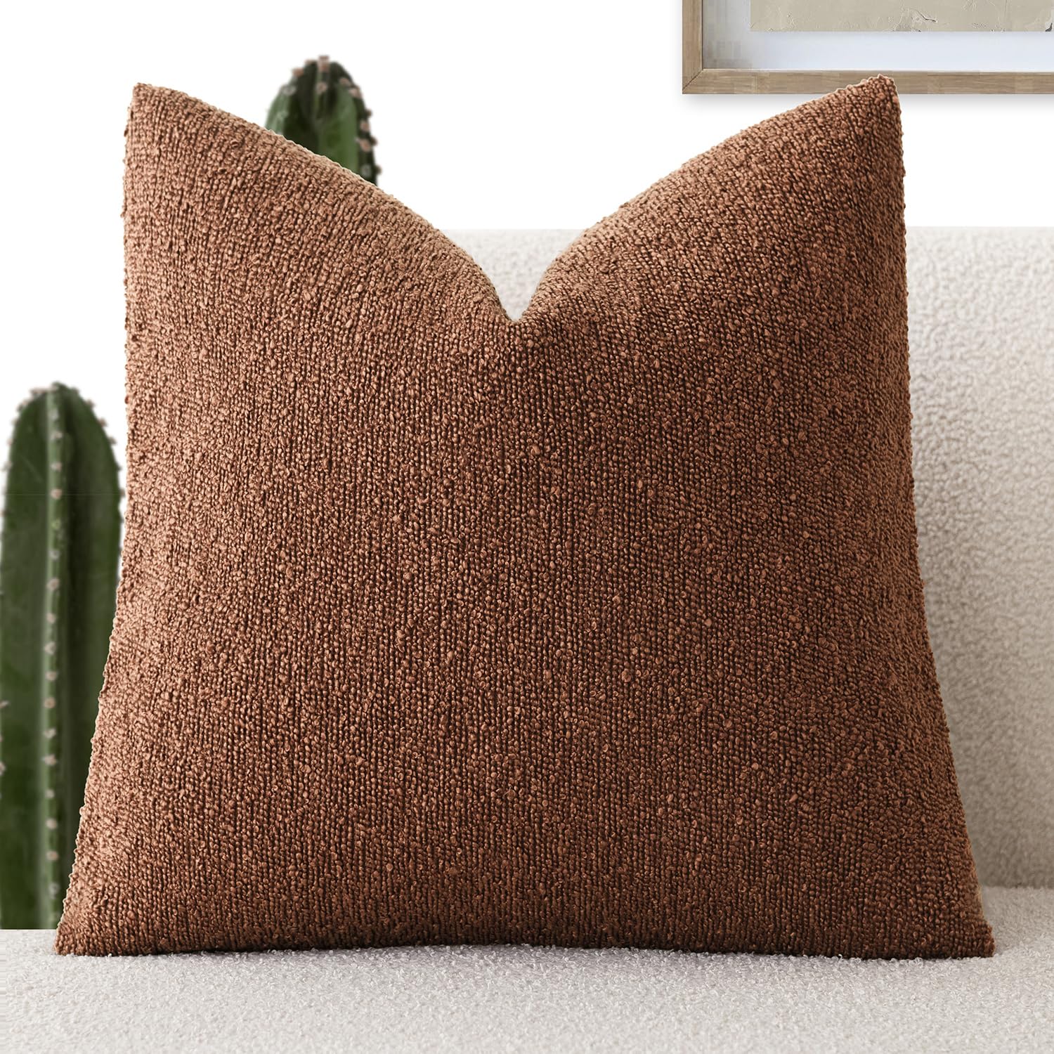 Housse de coussin bouclée rouge taupe 66x66 pour décoration salon et grand canapé