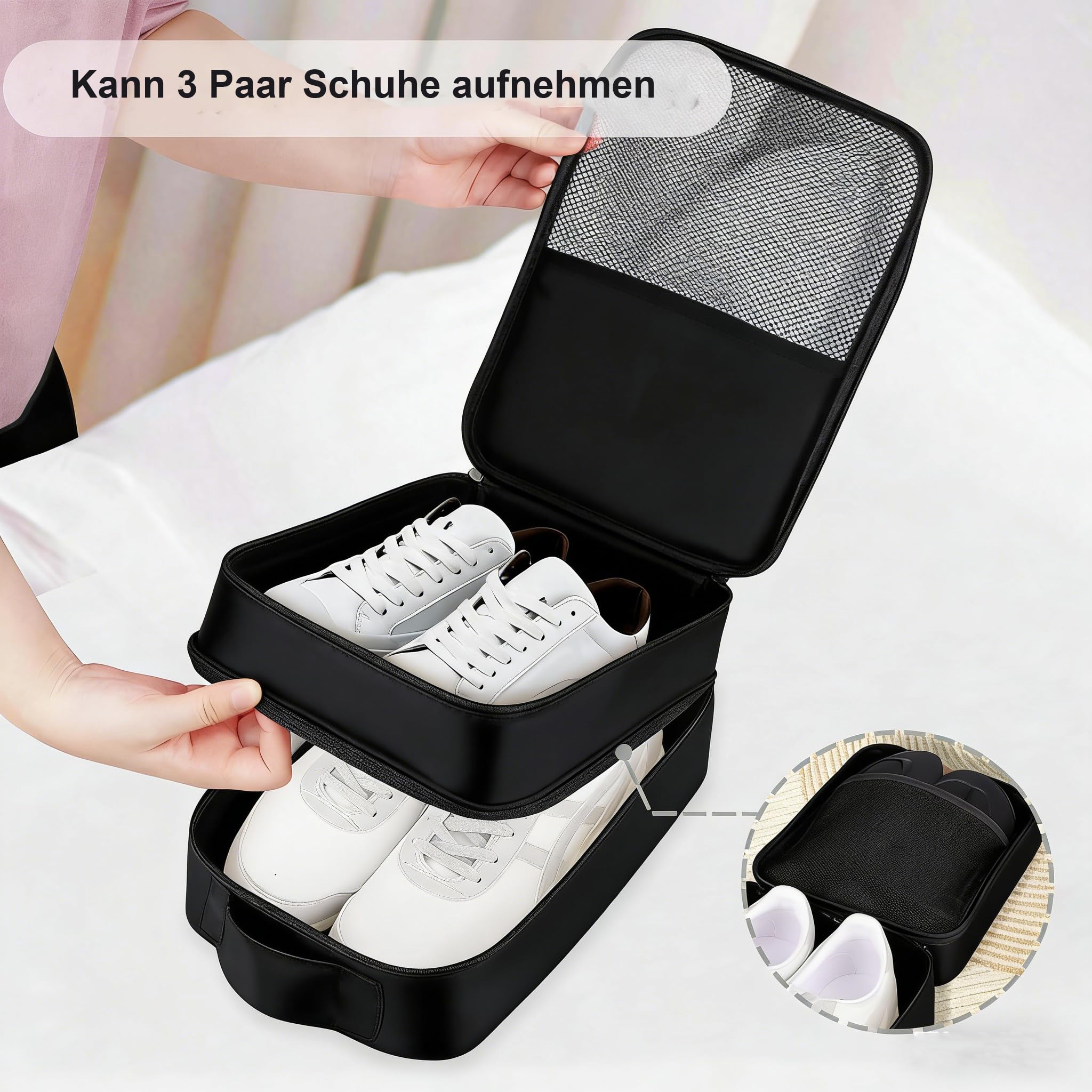 Schuhbeutel Reise mit 2 Fächern, Schuhsack DREI Paar Schuhe Hineingelegt Werden, Schuhtasche Tragbare, Shoe Bag mit Reißverschluss, Schmutzabweisender Schuhorganizer, Schuhtasche Sport