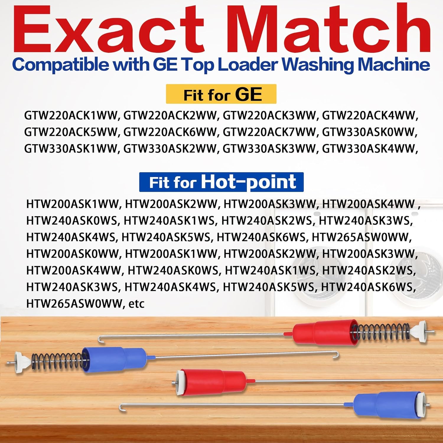 Washer Suspension Rod Kit WH16X26908 & WH16X26909 23.6 Inch Fit for GE Hot-point GTW330ASK4WW HTW200ASK0WW HTW200ASK1WW HTW200ASK2WW HTW200ASK3WW HTW200ASK4WW HTW240ASK0WS HTW240ASK1WS HTW240ASK2WS