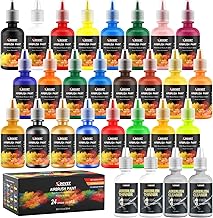 XDOVET 24 Colors Airbrush Paint Set (30 ml/1 oz) with thinner & cleaner, Ready to Spray, Opaque & Neon Colors, Water-Based, Premium Acrylic Airbrush Paint Kit for Beginners, Hobbyist and Artists