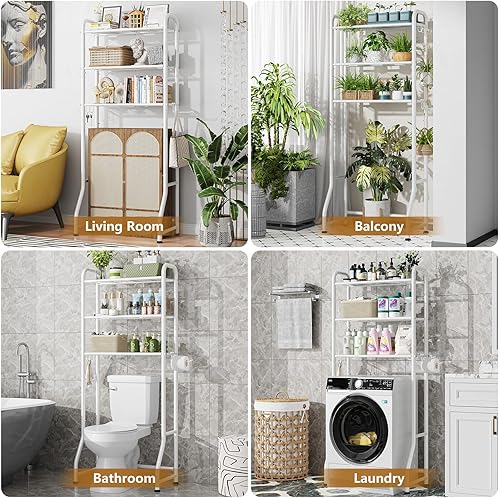 Miniatura 5 de Simple Trending Estante de almacenamiento sobre el inodoro, estante organizador de baño de metal de 3 niveles con soporte para papel y 3 ganchos,