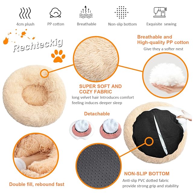 Foto 2 de 6 de Rechteckig Cama para Mascotas Redonda Rosquilla Cama de Felpa ​Mascota Calmante, Portátil