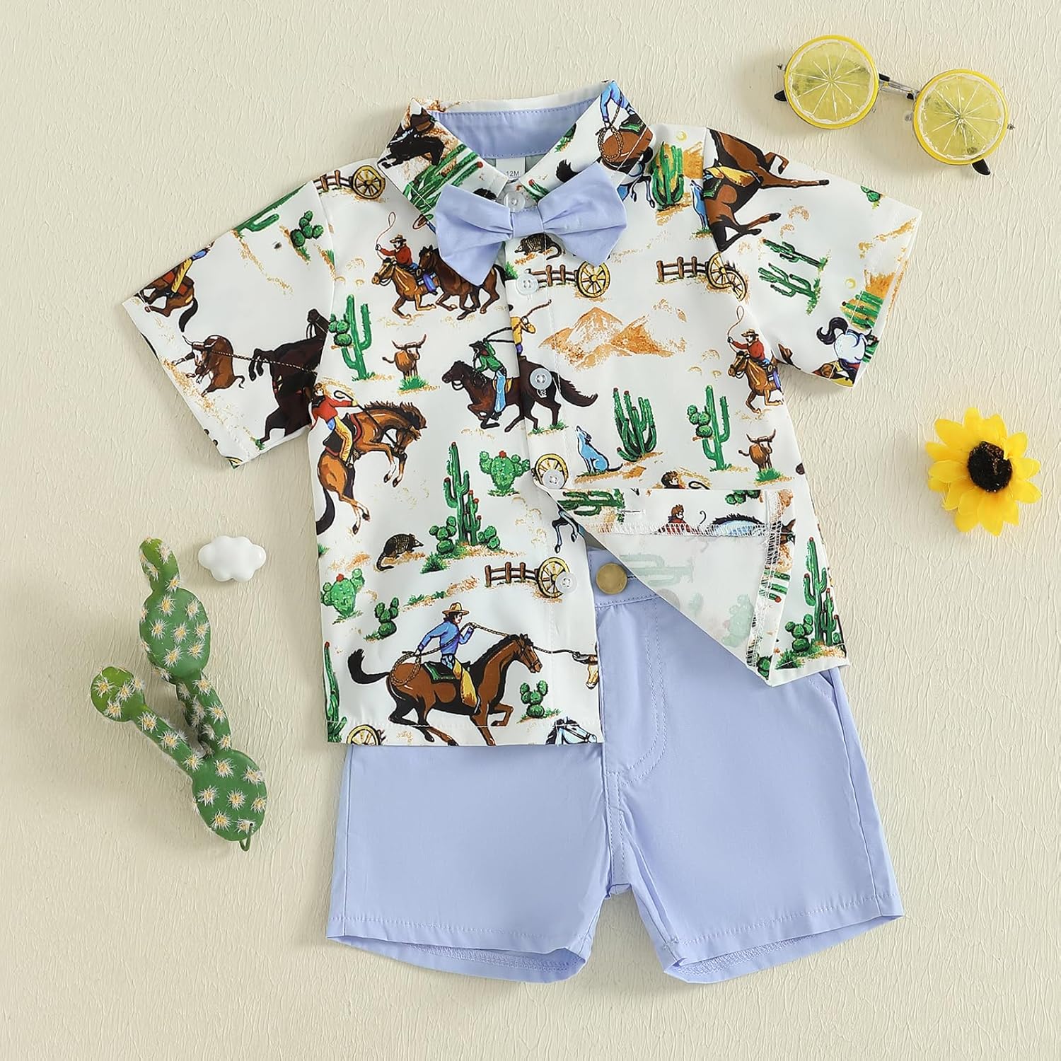 Toddler Boy Western Summer Clothes Riding Horse Button Down Short Sleeve Shirt and Shorts Set Country Baby Clothes - Image 7