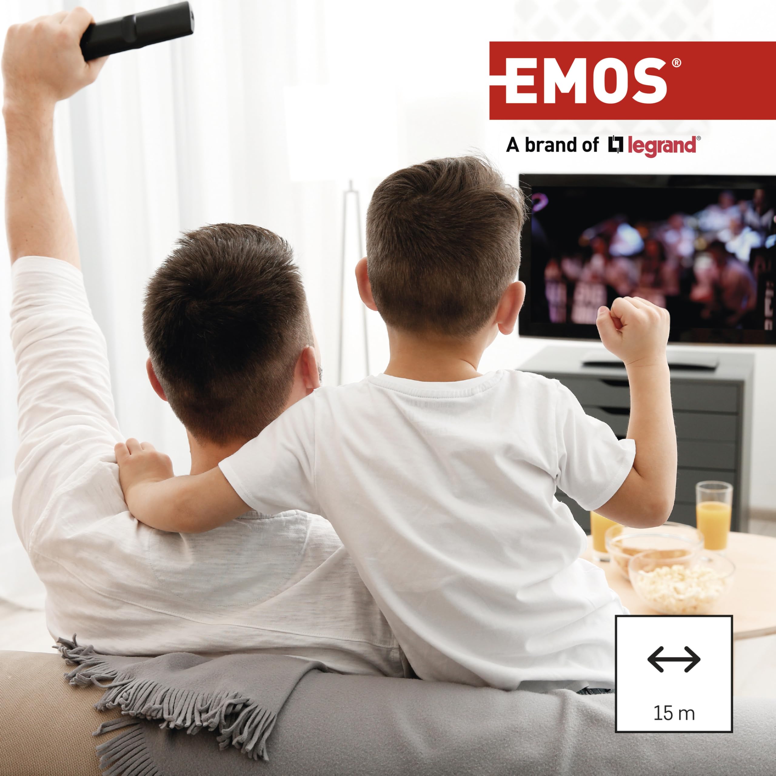 EMOS Kabel antenowy, przewód koncentryczny/abonencki, 15 m do telewizji cyfrowej, odbiornika TV, SAT | podwójnie ekranowany, 75 omów, złącza: wtyczka oraz gniazdo IEC, 1x prosty, 1x kątowy 90°