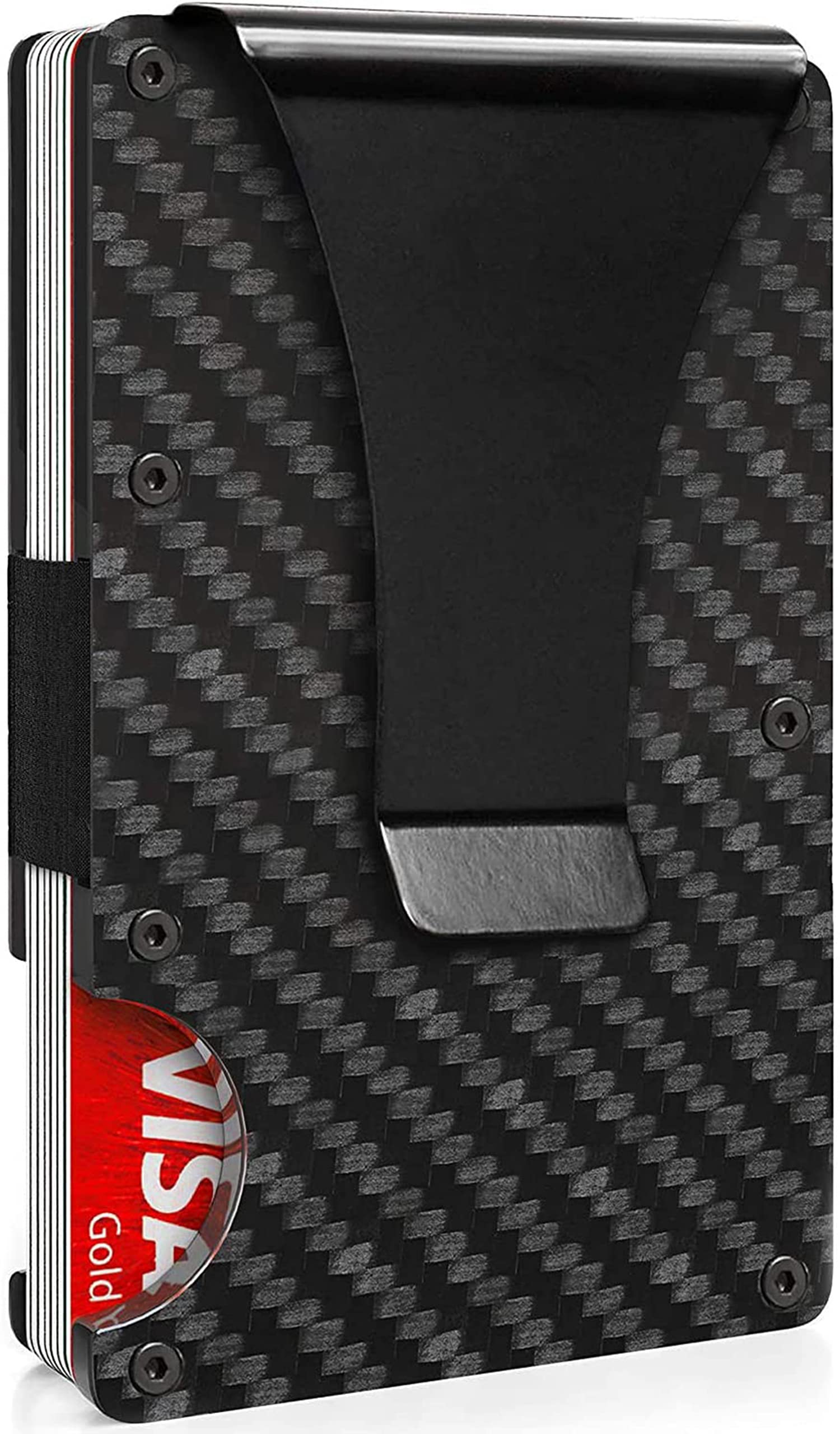 DELFINODELFINO Carbon Fiber Wallet Mini Credit Card Holder, Blocking Slim Wallet and Money Clip, Front Pocket Wallets for Men- Minimalist Futuristic Design, Used to Store Various Cards Such As Bank