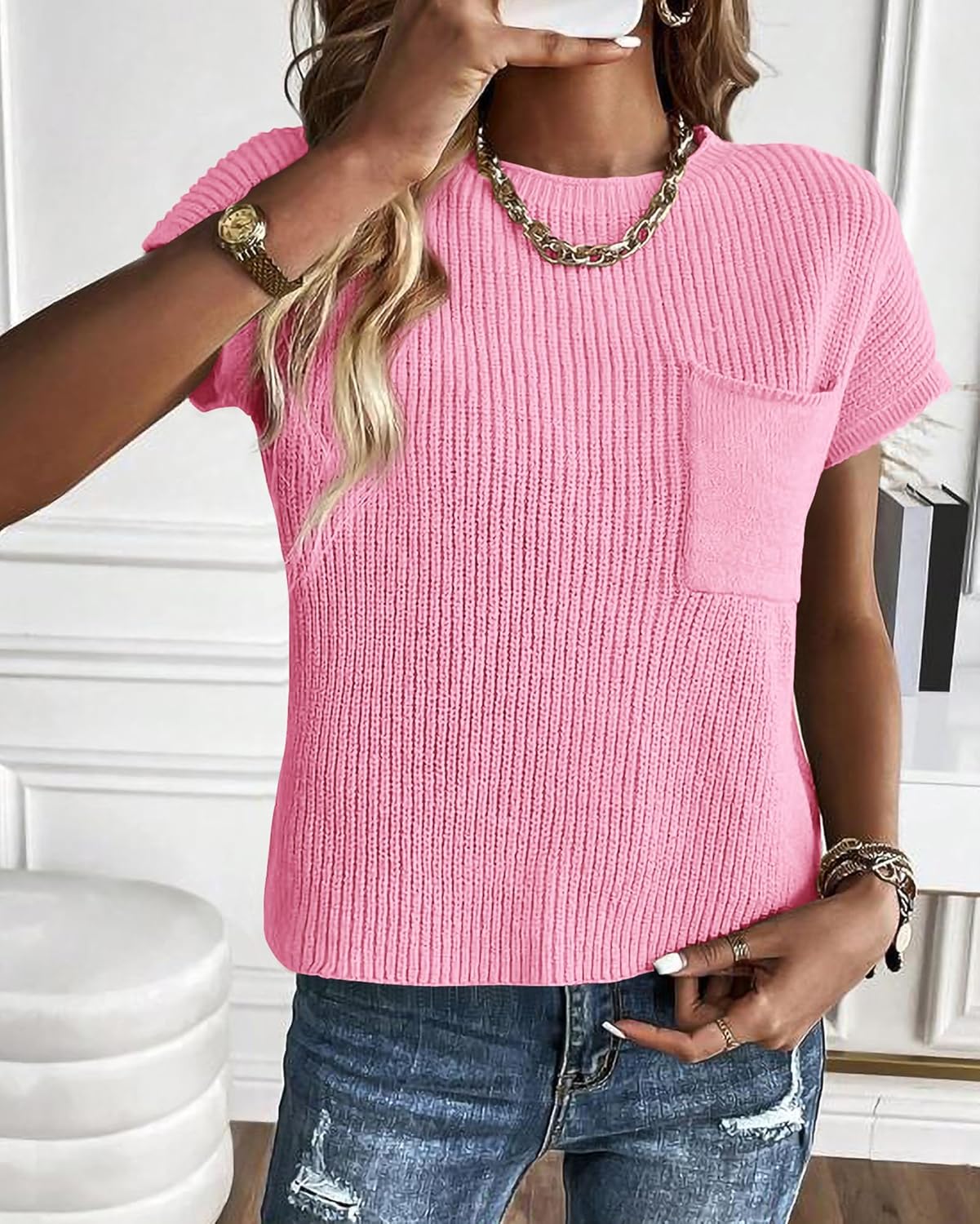 KIRUNDO Spring Summer Short Sleeve Sweater for Women 2026 Casual Sweater Vest Cotton Knit Pullover Tank Tops Fashion Clothing - Image 3