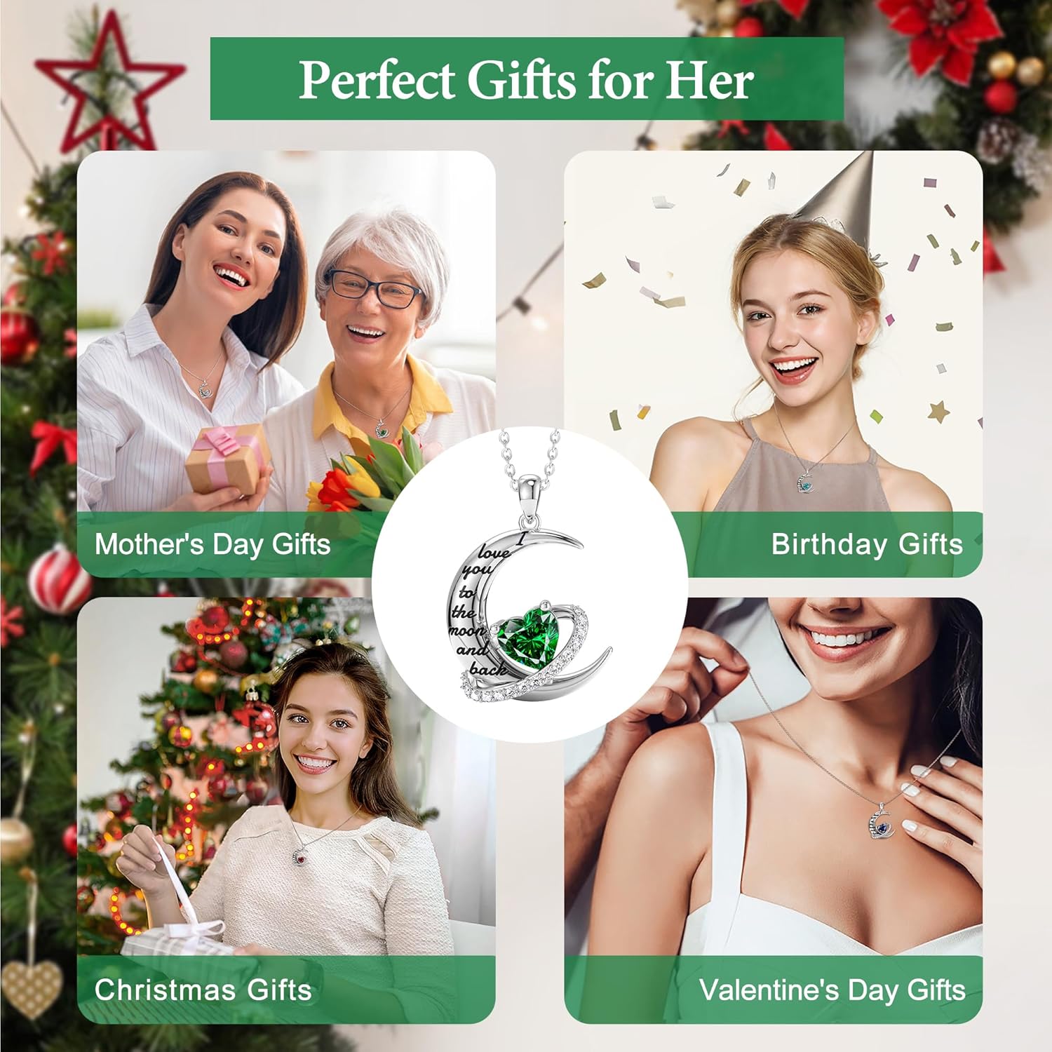 Distance Valentine's Day Gift I Love You to The Moon and Back Necklace for Women, S925 Sterling Silver Forever Love Heart Birthstone Necklace, Anniversary Birthday Jewelry Gifts for Her Wife Lover - Image 6