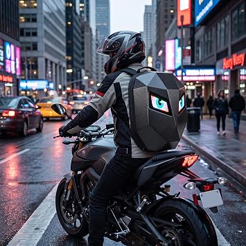 Eujgoov LED Backpack Large Capacity Waterproof Hard Shell Motorcycle Backpack with Programmable LED Screen