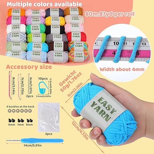 Miniatura 37 de Hilo de 1.76 x 1.76 onzas para tejer y tejer, hilo de algodón fácil de ganchillo para principiantes, con costuras fáciles de ver, peso peinado medio