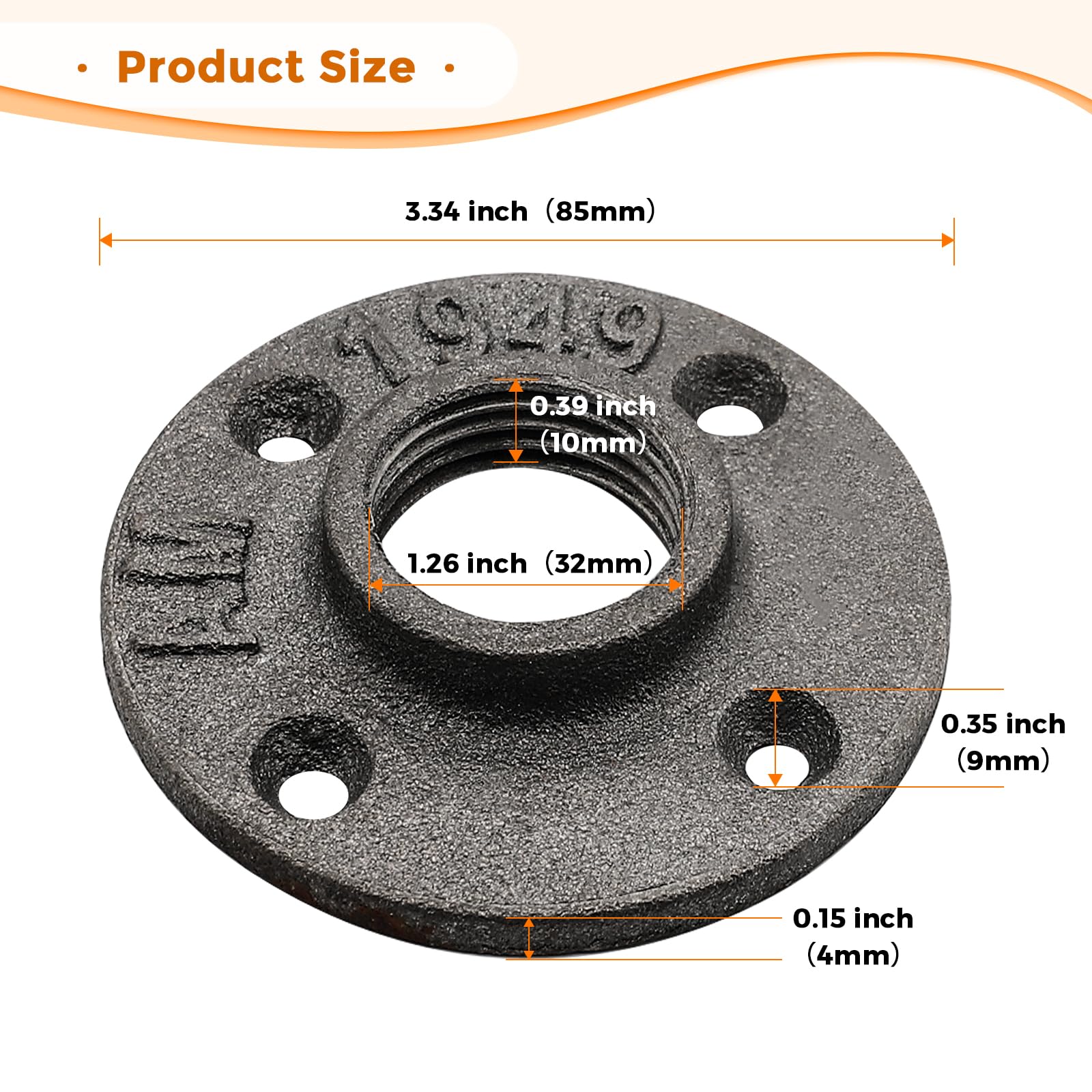 Floor Flange 1-1/2" Pipe Flange 4Pcs Industrial Malleable Iron Pipe Fittings Wit