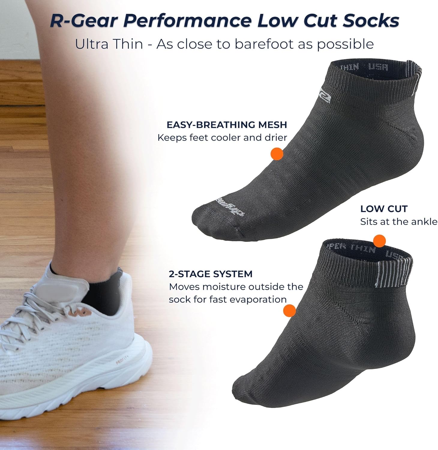 R-Gear Drymax Low Cut Running Socks For Men and Women, Ultra-Thin | Breathable, Moisture Control & Anti Blister | 3 Pack - Image 3
