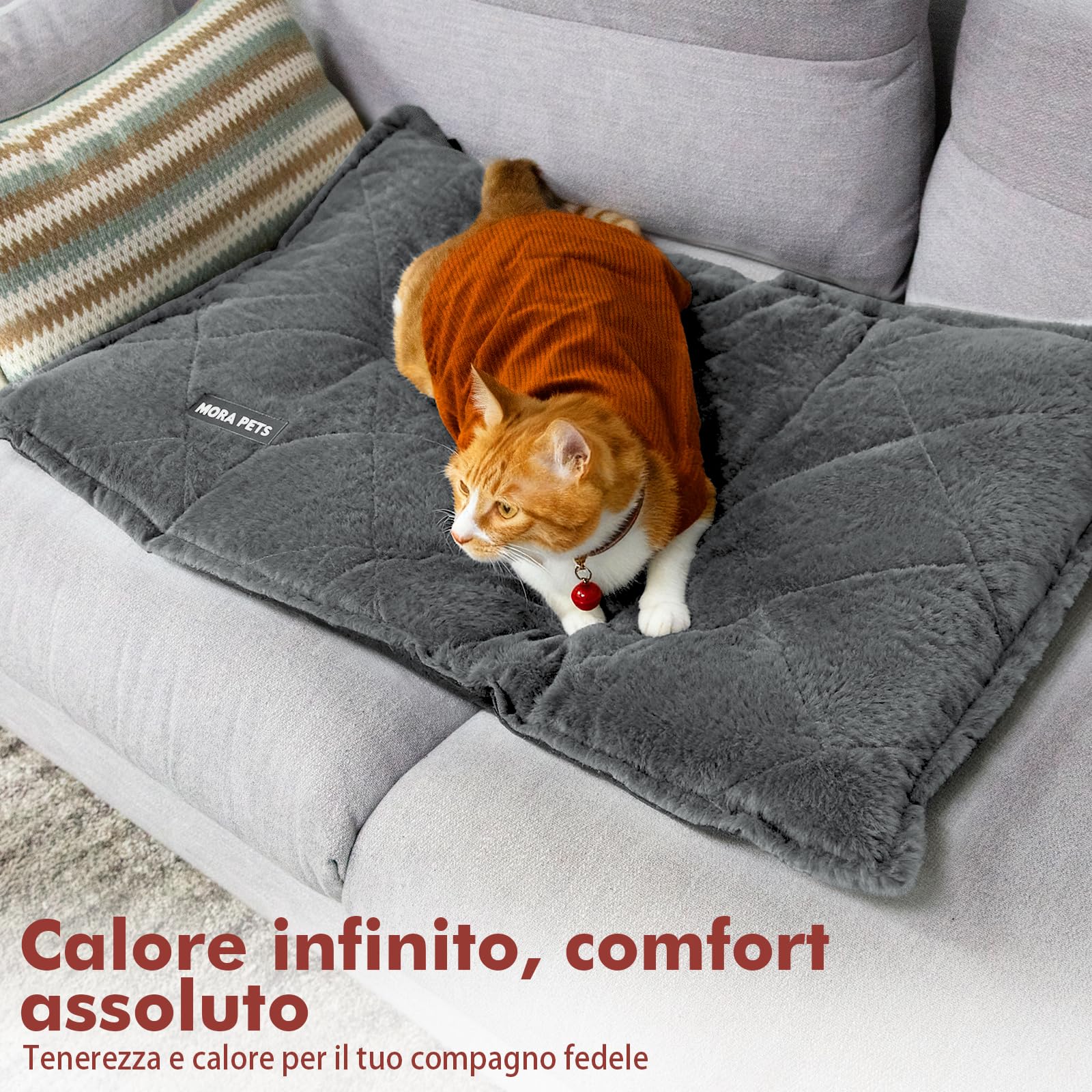 Mora Pets Tappeto riscaldante gatto Coperta autoriscaldante per gatti e cani Tappetino riscaldante Senza elettricità e batterie Coperta termica Rimovibile e Lavabile 60 x 46 cm