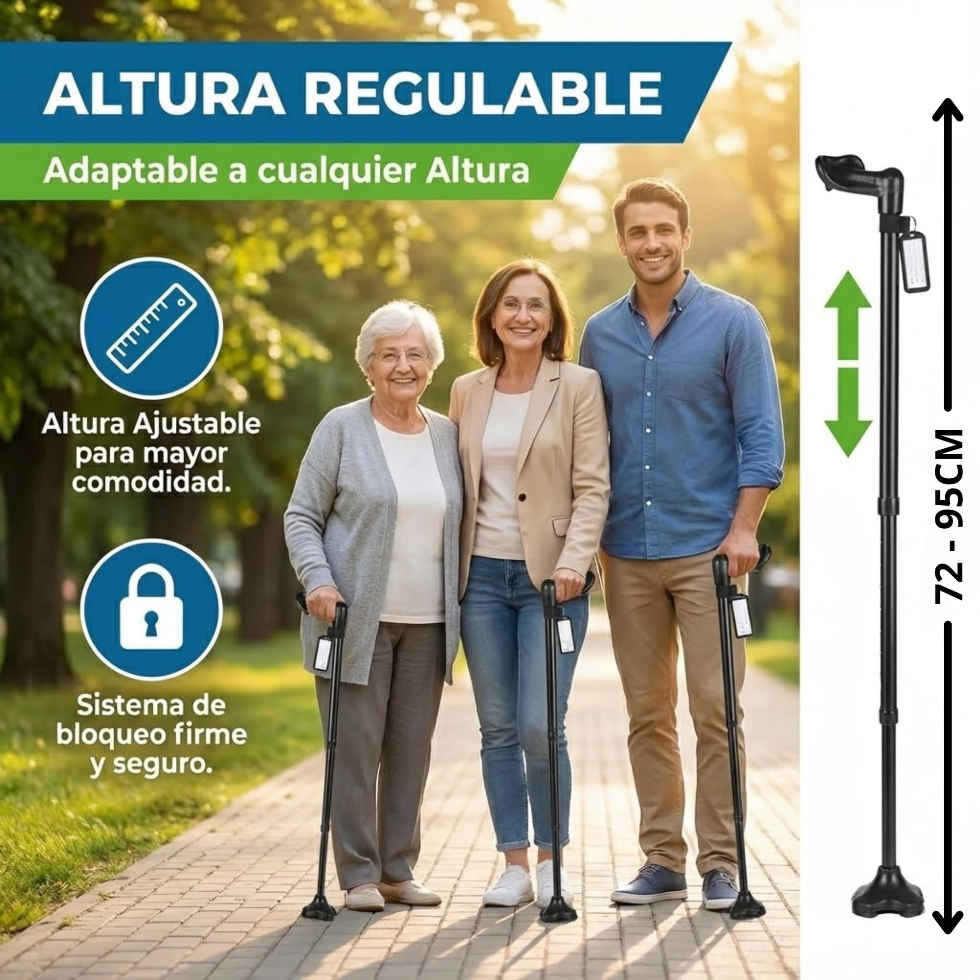 Bastón Plegable y Ajustable para Hombres y Mujeres – Ligero, con Mango Ergonómico y Bolsa de Viaje – Ideal para Personas Mayores y Adultos