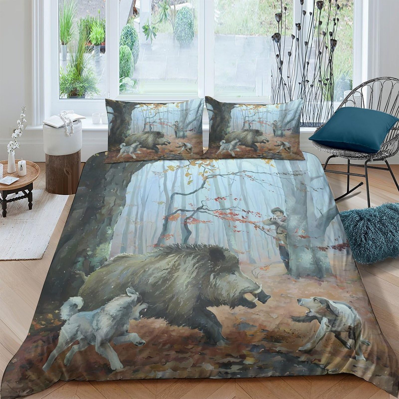Ctjqhvkz Style-3 3D Printed Forest Bear Fitted Sheet Microfiber Artistic Wolf Mattress Cover For Bedroom Guest Room Decor Protection Single（135X200cm）