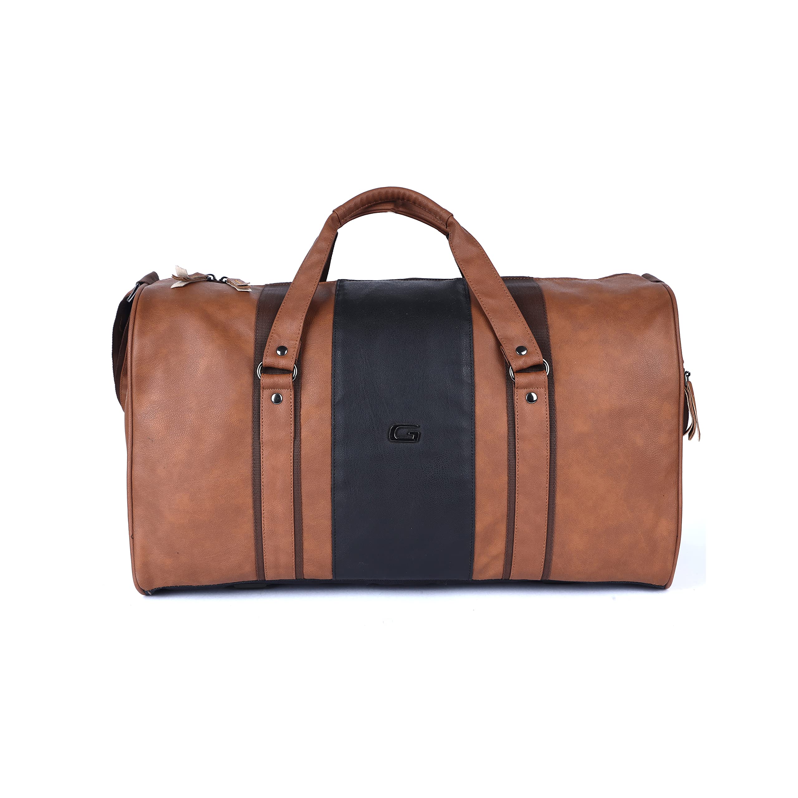 Vintage Faux Leather 26L Water Resistant Travel Duffle Bag/Gym Bag for Men/Women (Tan), W-23 CM, Multicolor-image-31