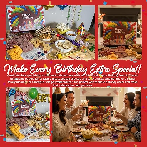 Miniatura 9 de Happy Birthday Box For Him or Her Includes Delicious Meats, Cheese, Pretzels, Popcorns, Cookies, and Haribro Gummy Bears | Meat and Cheese Gift