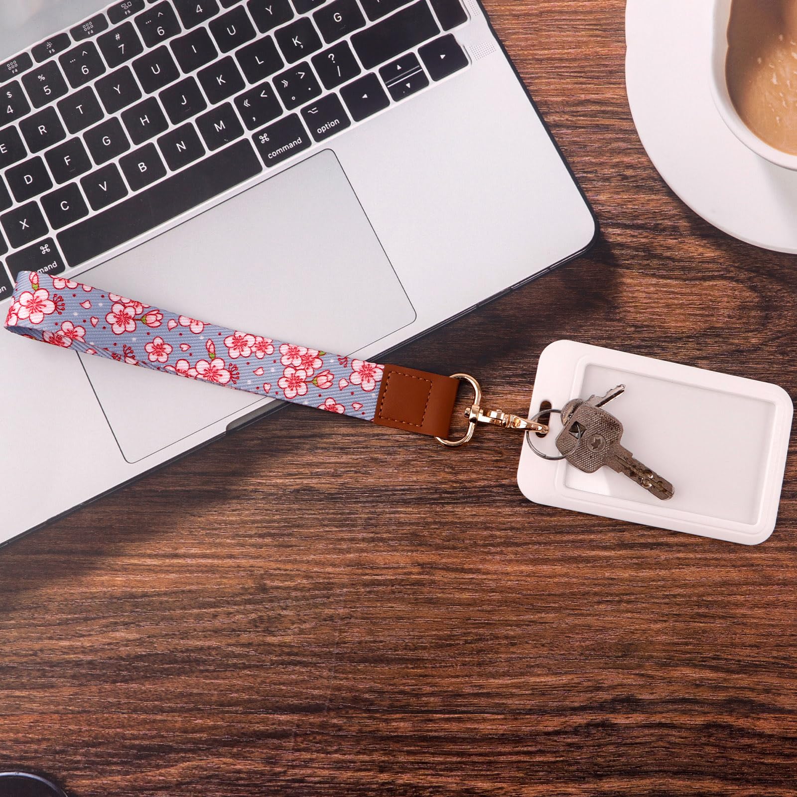 juanooo Cute Wrist Lanyard for Keys Boho Small Keychain Wristlet Lanyard Women Girls Teacher for Phone Wallet Cherry Blossom Short Hand Wrist Lanyard