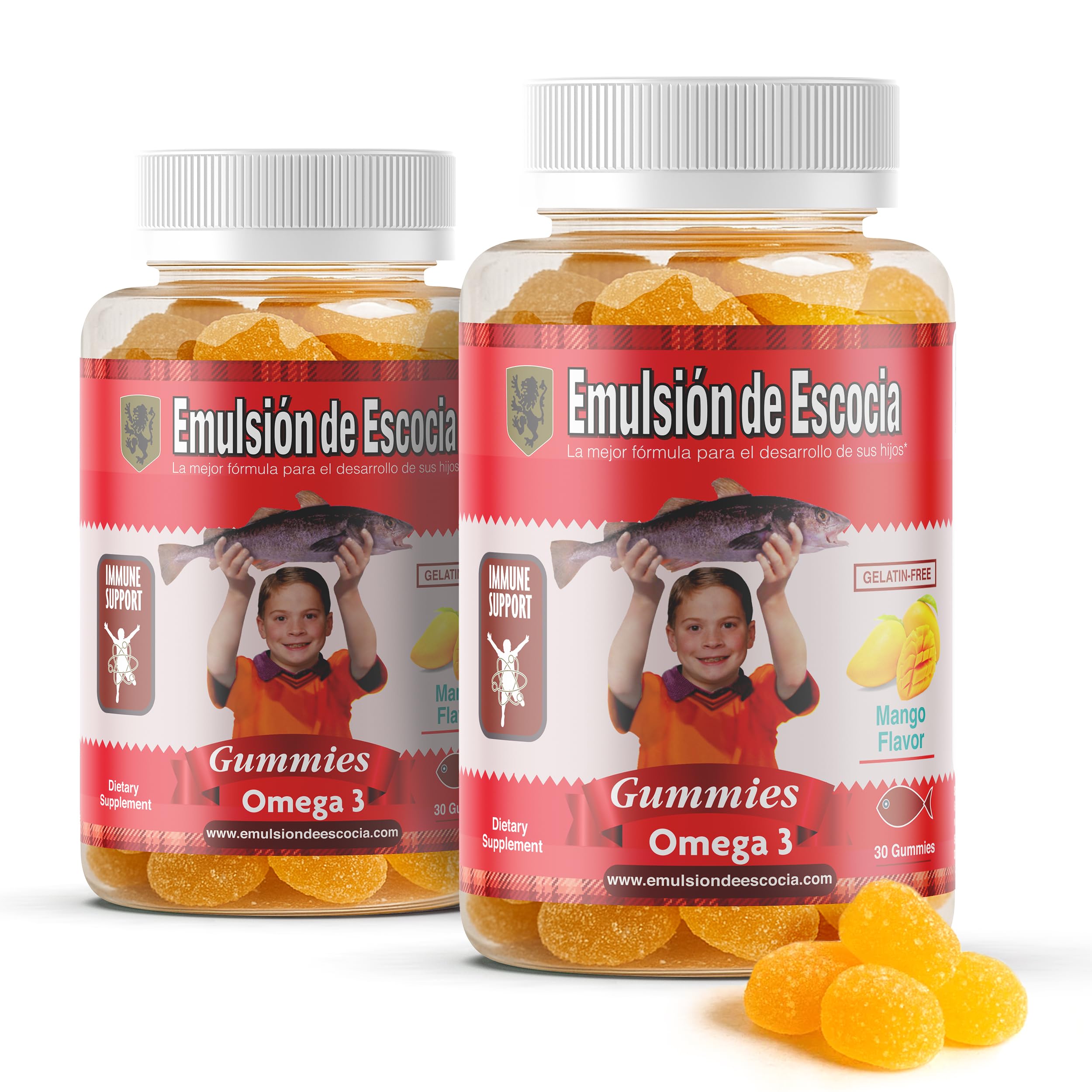 Emulsión de Escocia Omega 3 Gummies for Kids – with Vitamins A, B1, D3 & E + Zinc & Iron – Mango Flavor with No Fishy Aftertaste – Immune & Liver