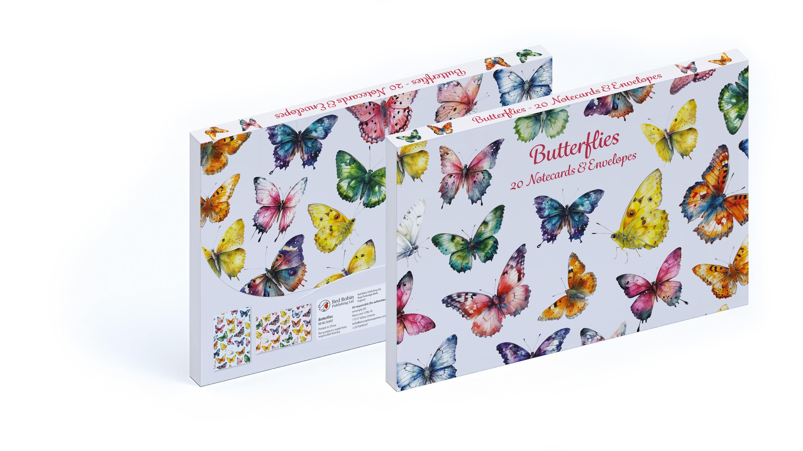 Butterflies Notecard Collection Set, 20 Blank Cards, 4 Unique Designs, 5 of each, with 20 Plain White Envelopes, 150mm x 100mm. Greeting Cards For Thank Yous, Birthdays, All Occasions & Correspondence