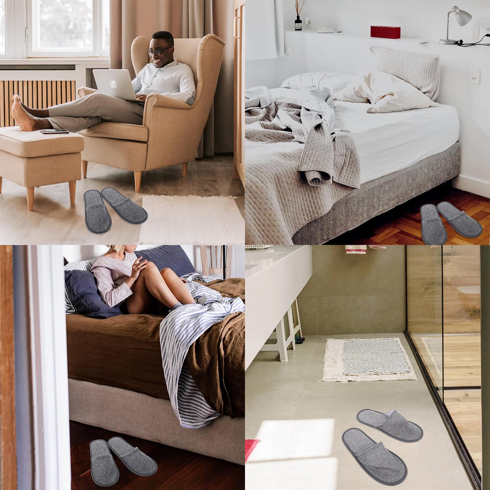 Pantofole Hotel, Pantofole Ospiti, 6 Paia ciabatta da Viaggio, Monouso, Usu e Getta Antiscivolo, per Hotel Spa Casa Viaggi