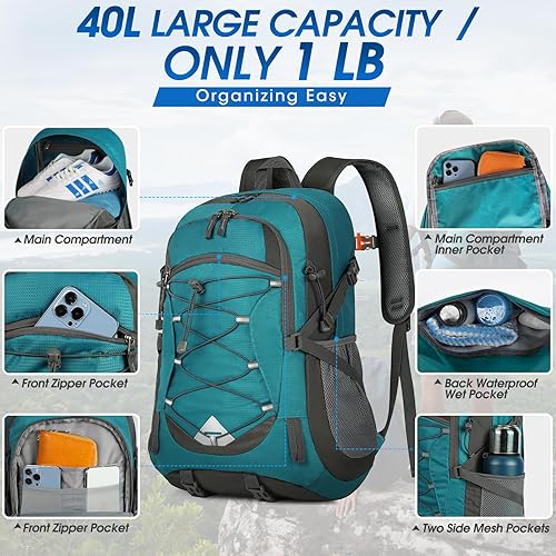 Miniatura 5 de IGOLUMON Mochila de senderismo de 40 L, plegable, ligera, mochila de camping para hombres y mujeres, impermeable, mochila de senderismo al aire