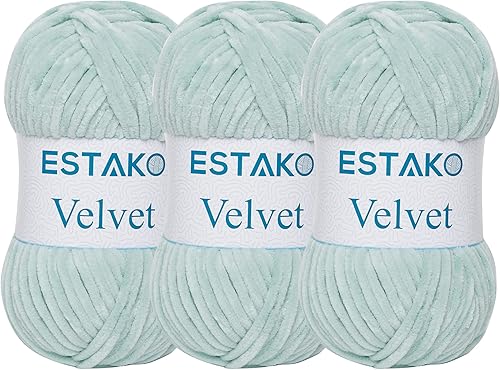 Miniatura 35 de Estako Velvet (Paquete de 3 madejas) Hilo de Chenilla para Amigurumi para Crochet y Tejido Súper Grueso 3x100 gr (3x120 m) (1110 - Blanco)