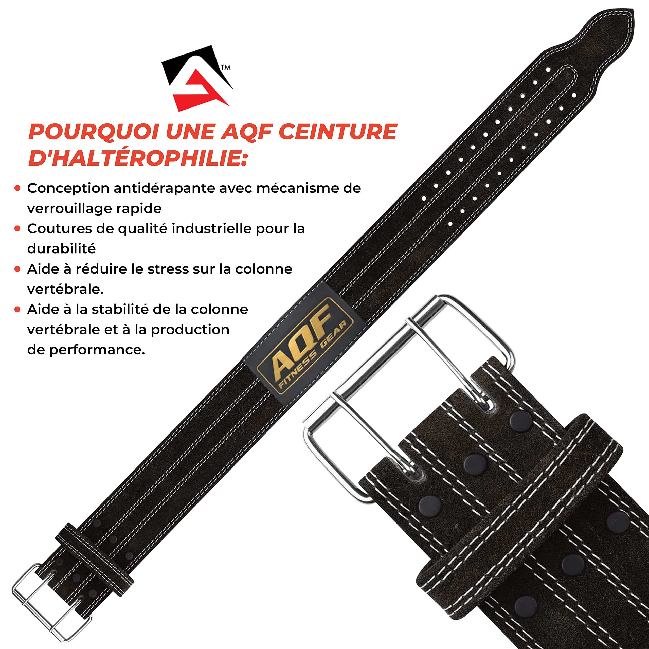 AQF Ceinture Musculation, 4” 10mm Cuir, Boucle à Rouleau & Support Lombaire
