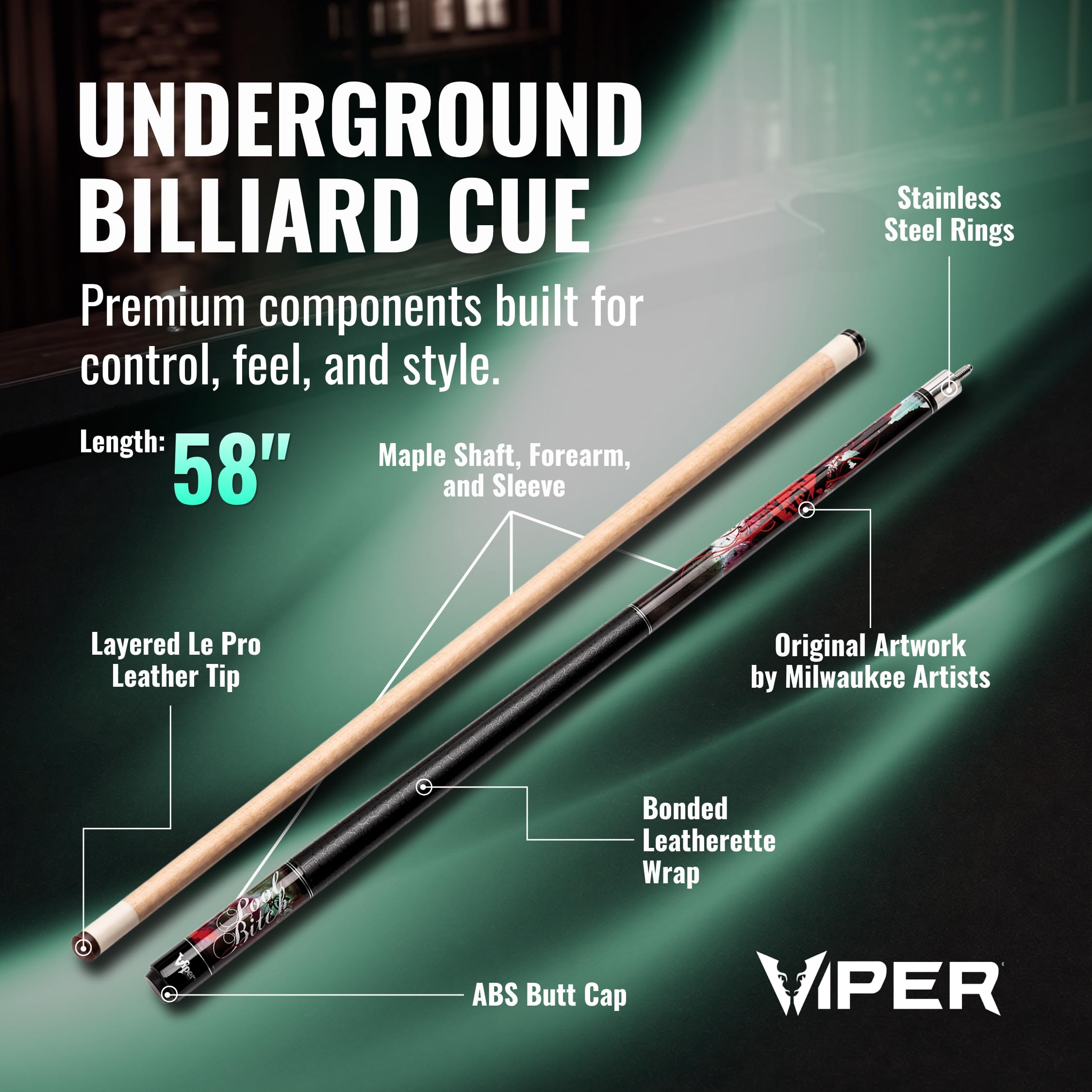 Viper Underground 147 cm 2-częściowy kij bilardowy/basenowy, basenowa
