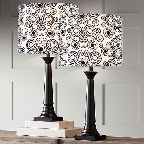 Miniatura 8 de GO&SO - 2 pantallas de lámpara de tambor mediano de área floral en blanco y negro de 13 pulgadas superior x 13 pulgadas inferior x 10 pulgadas de