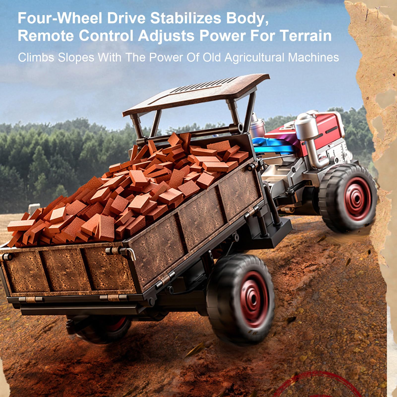 Ferngesteuertes Auto, 2,4GHz RC Traktor mit Allradantrieb, simuliertem Sound, Sprühnebeleffekt und langlebigem Doppelakku, RC Auto Geschenke (Blau)