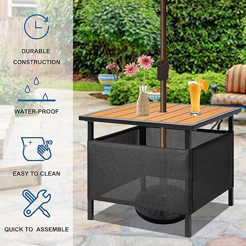 Miniatura 89 de LZRS Mesa auxiliar para exteriores, mesa auxiliar ovalada Adirondack doble con almacenamiento de 2 niveles, mesas auxiliares de HDPE para patio