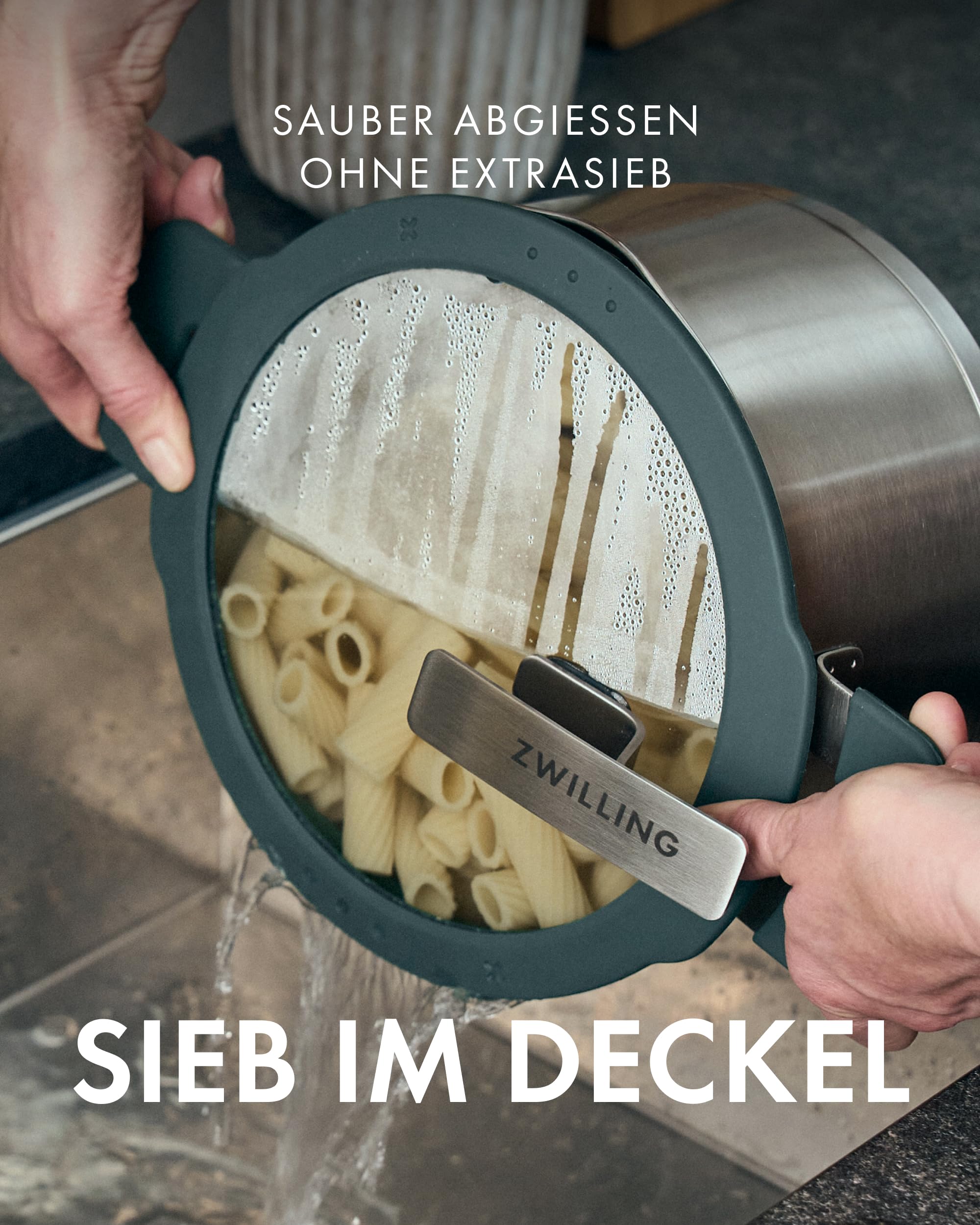 ZWILLING Simplify Kochtopf-Set 5-teilig, Integriertes Sieb, Induktion, Grau | Ausgießfunktion, Stay-Cool-Griffe, Edelstahl
