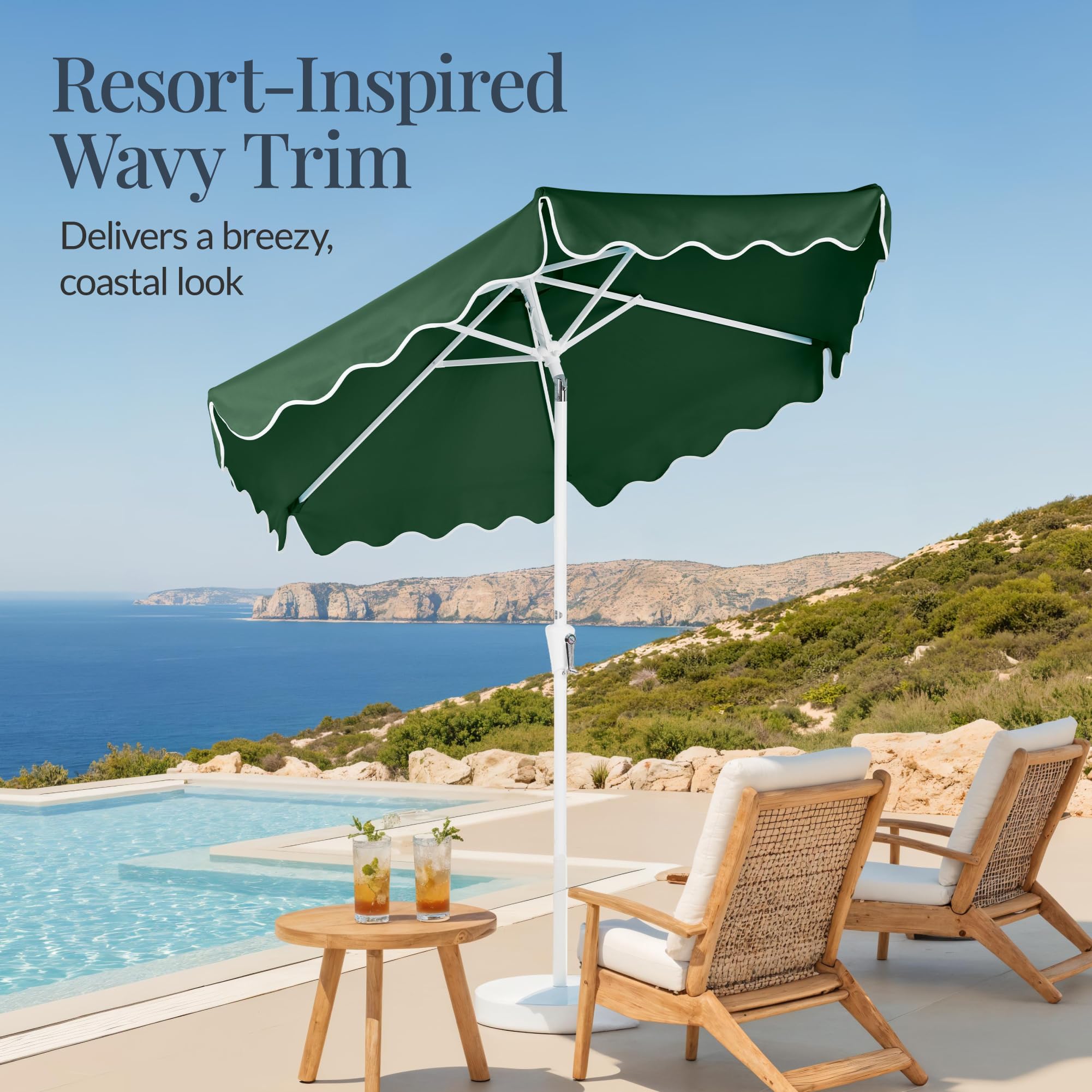Best Choice Products 7.5ft Patio Market Umbrella with Wavy Trim, UV-Fade-Resistant 210g Canopy, Crank & Tilt, Wind Vent, Heavy-Duty Frame