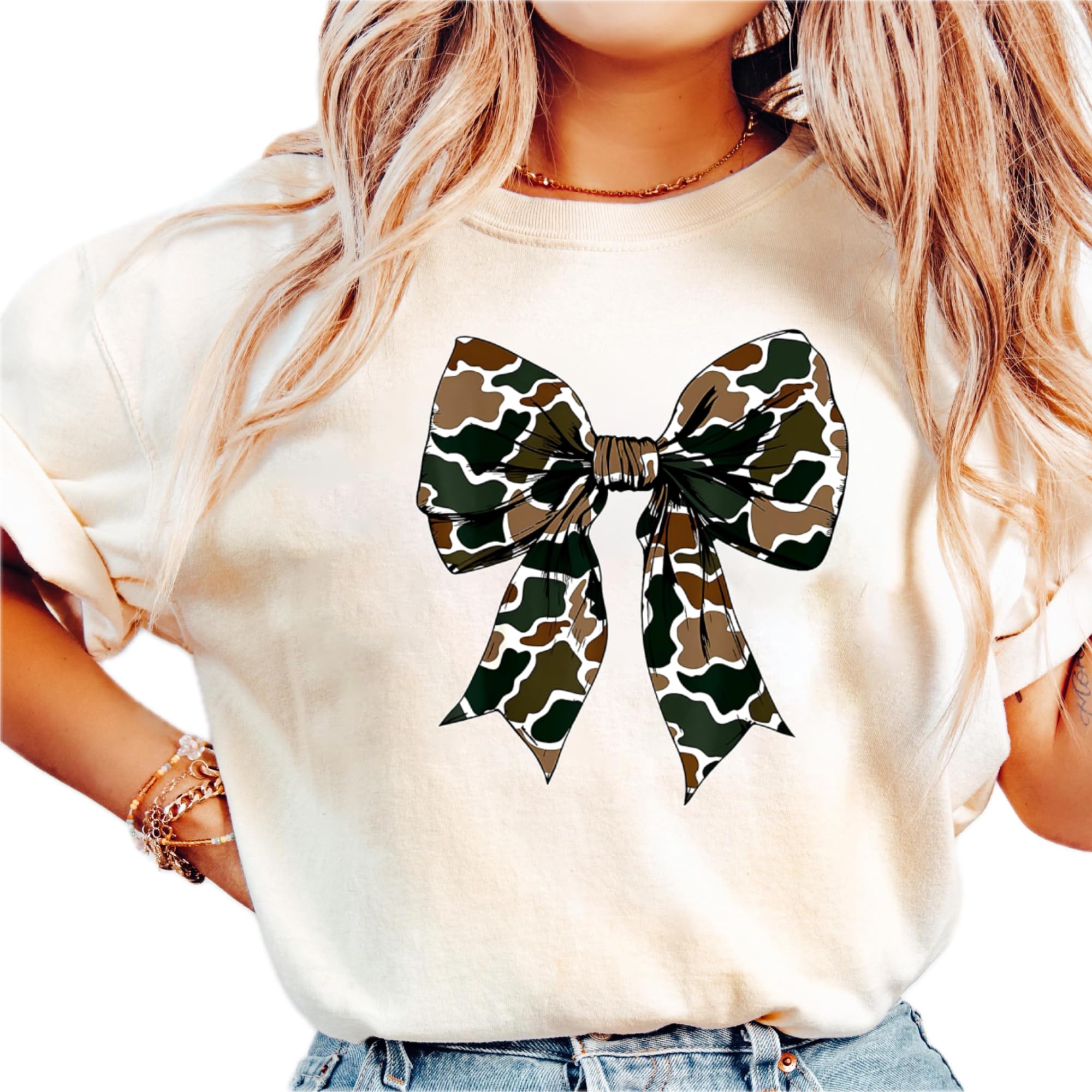Camo Coquette Bow T-Shirt – Cute H …