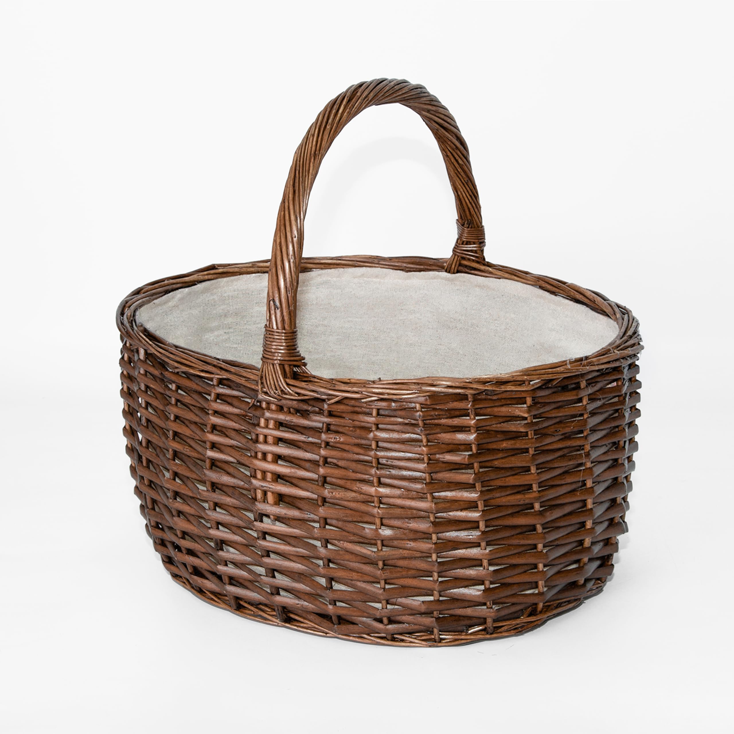 Wickerfield Large Wicker Picnic Shopping Basket with High Handle & Liner