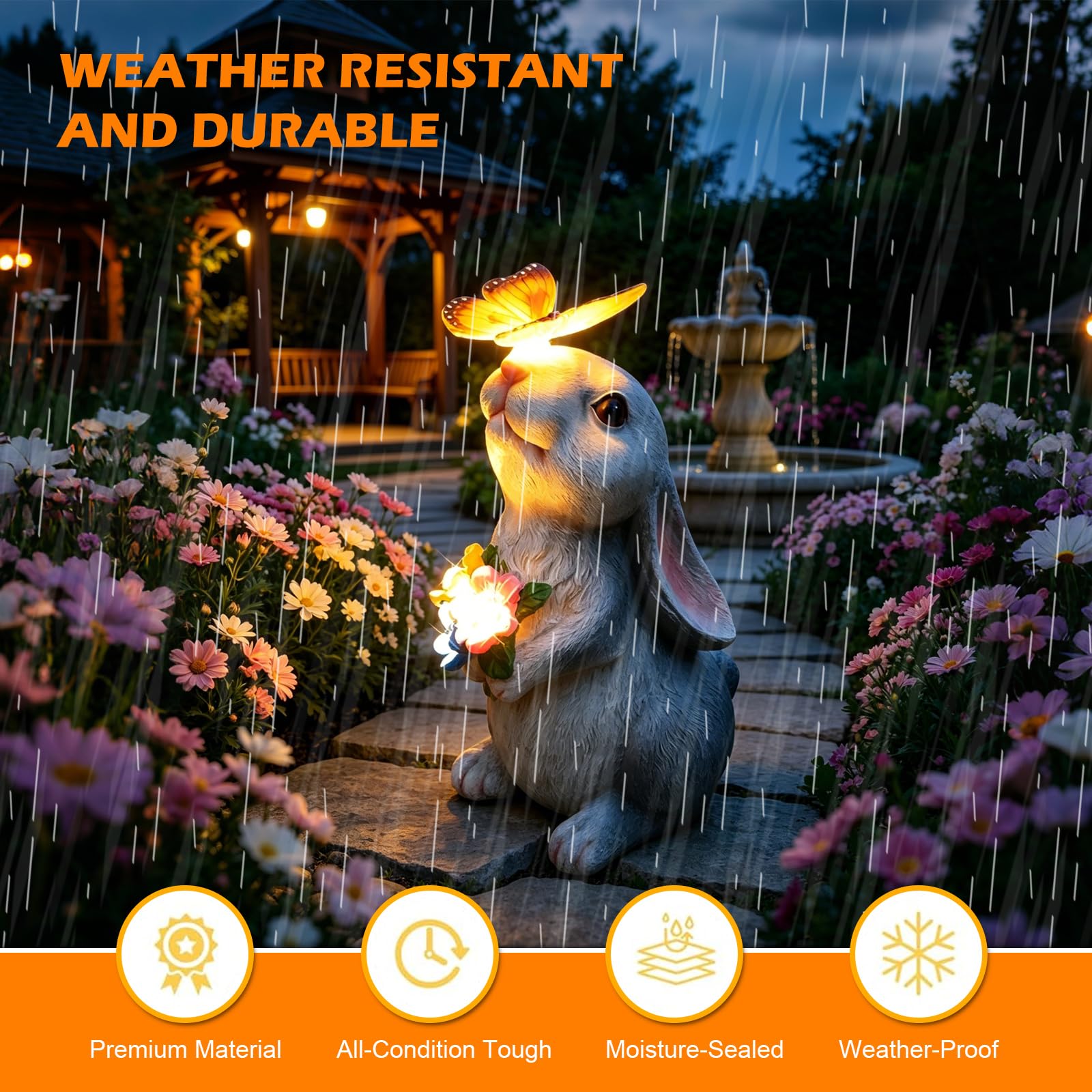 BYZESTY Solaire de Jardin Lapin, Lampe Solaire LED en Forme de Lapin, Figurine d'animal de Jardin, Décorations de Statues d'extérieur pour Extérieur Patio Pelouse
