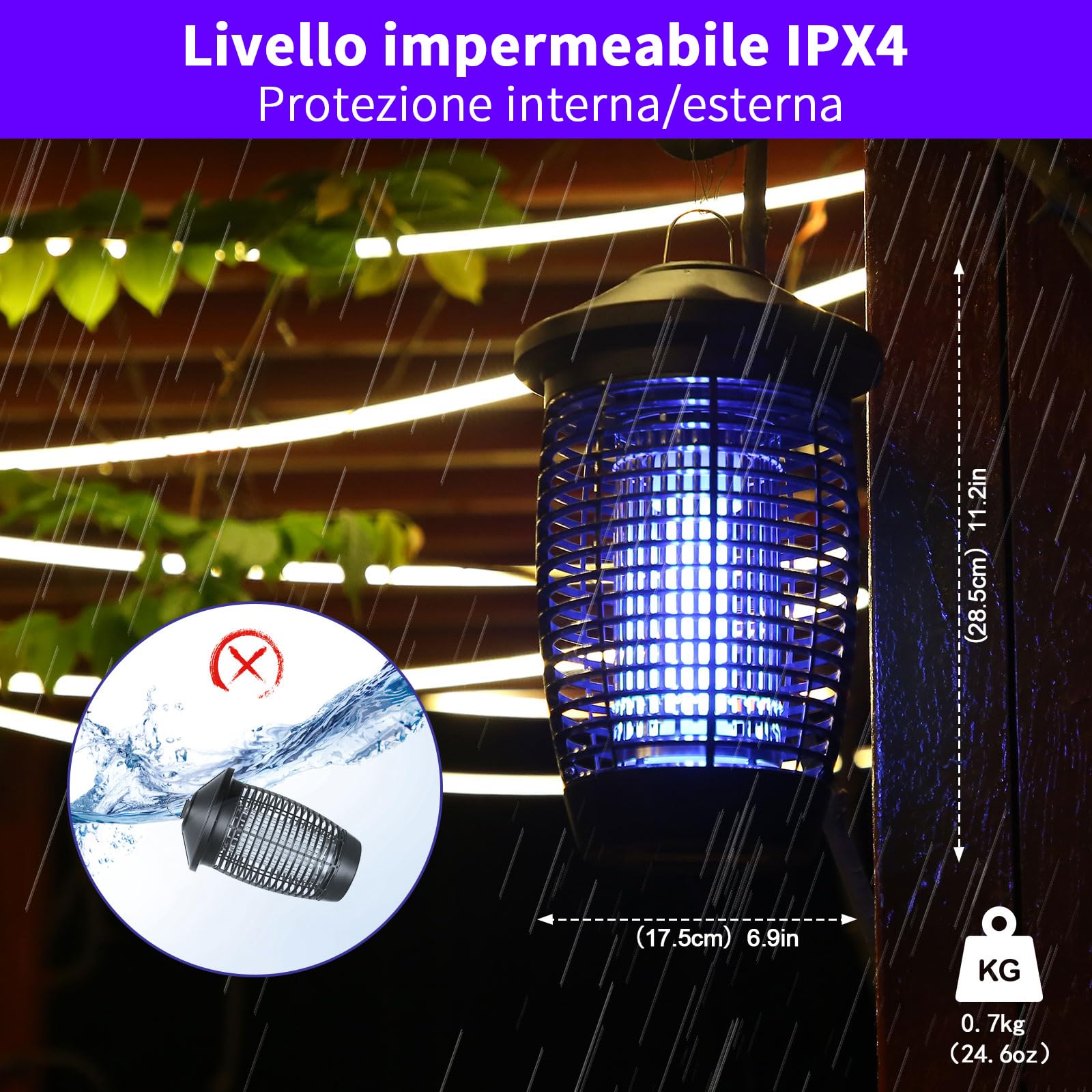 PALONE Lampada Antizanzare Elettrica, 4500V 20W UV Zanzariera Elettrica Impermeabile IPX4, per Insetticida Zanzare per Casa Giardino Interno Esterno Cucina, con 1 Spazzole Pulite