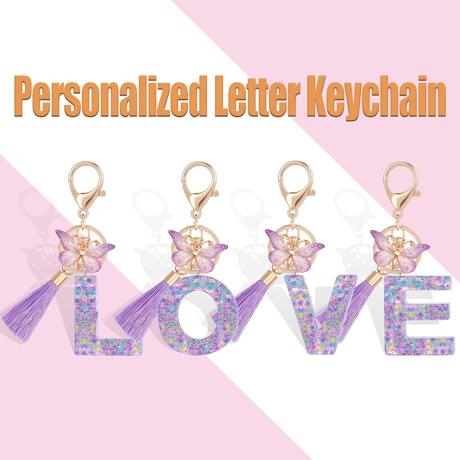 Suweibuke Cute Pink Key Chains for Women Girls, Initial Letter Keychains with Tassel, Charms for Key Purse Handbags Backpacks image 4