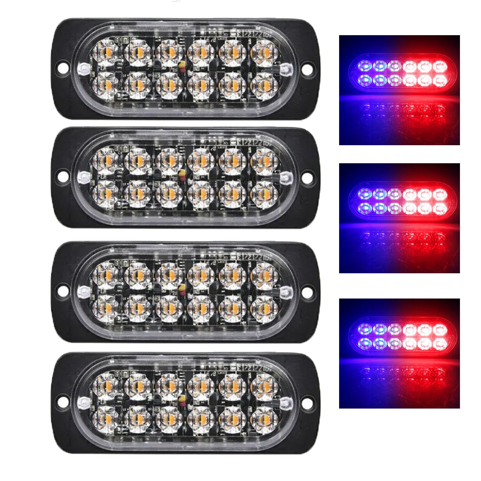 HRISGF Led Strobe Lights Super Bright 12 LEDs Car Truck Slim Flash Light Bar Car Vehicle Emergency Warning Strobe Lamps (4pcs-12LED-red blue)