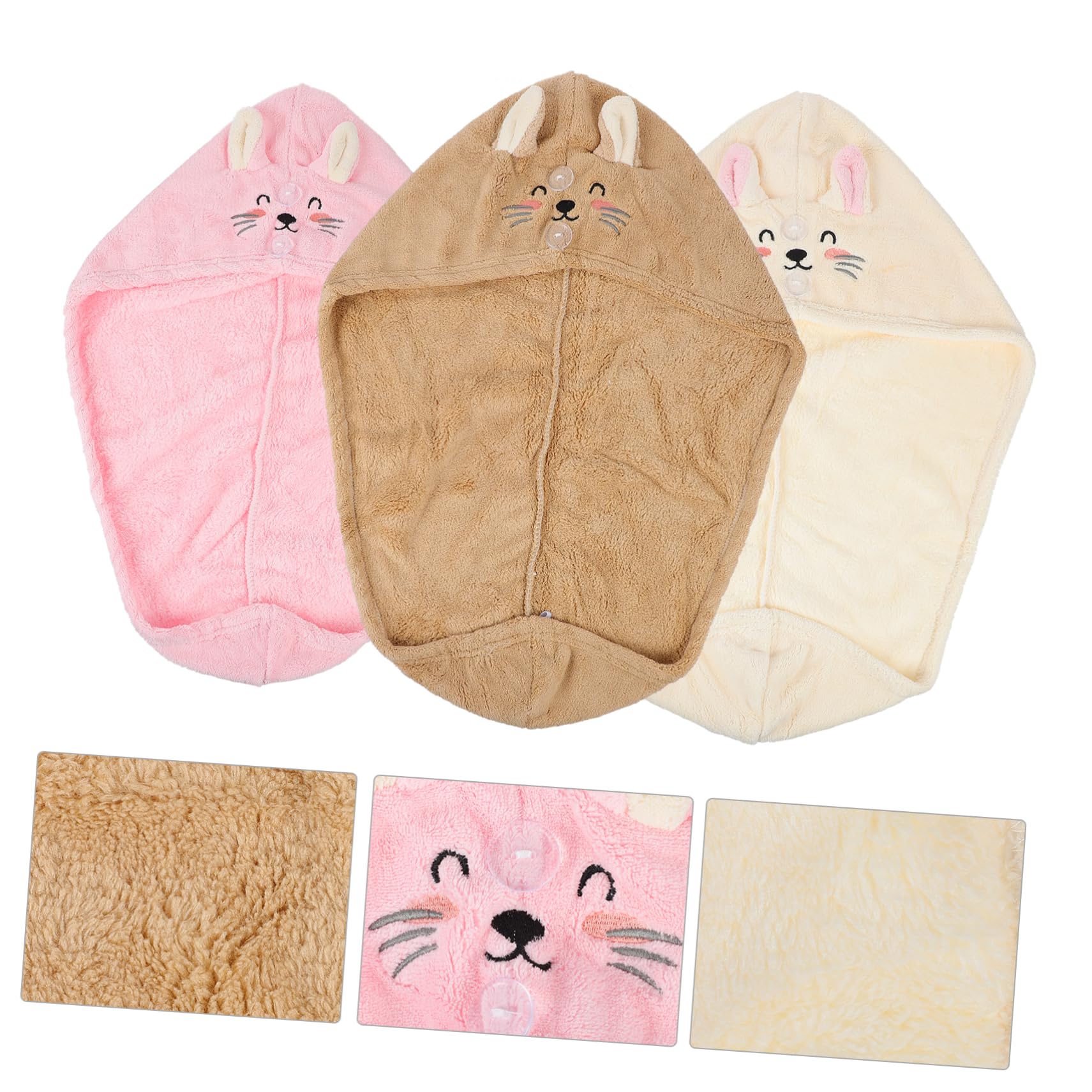 VICASKY 3pcs Dry Hair Cap Absorbent Cap Hair Wrap Wrapped Bath Cap Cartoon Dry Hair Hat Hair Towels Hair Towel Wrap Fast Drying Cap Super Absorbent Hair Cap Plush Hair Towel Coral Fleece