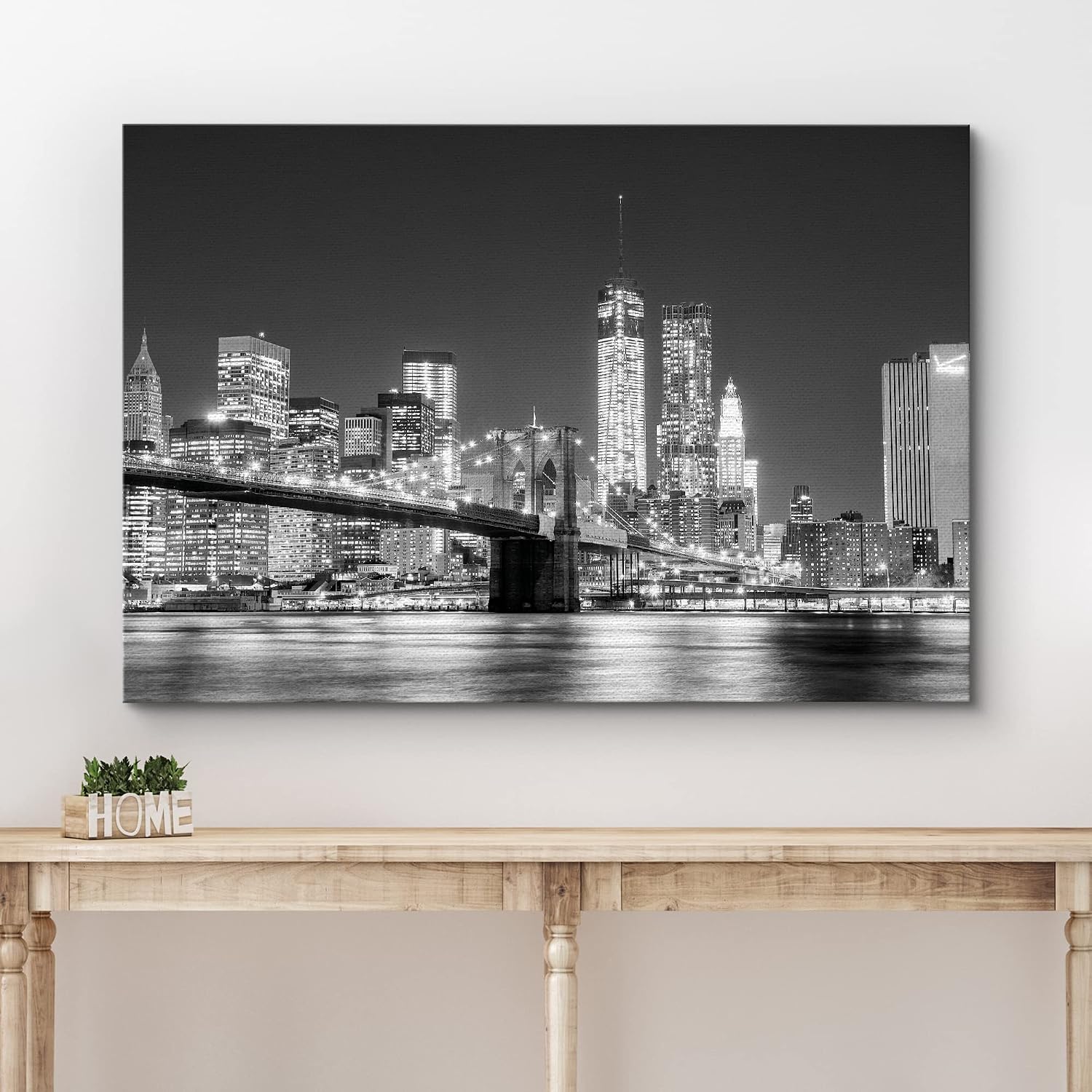 wall26 Canvas Print Wall Art Manhattan Skyline & Brooklyn Bridge in NYC Architecture & Maps Cityscape Photography Realism Global Scenic Colorful Multicolor for Living Room, Bedroom, Office - 32"x48"