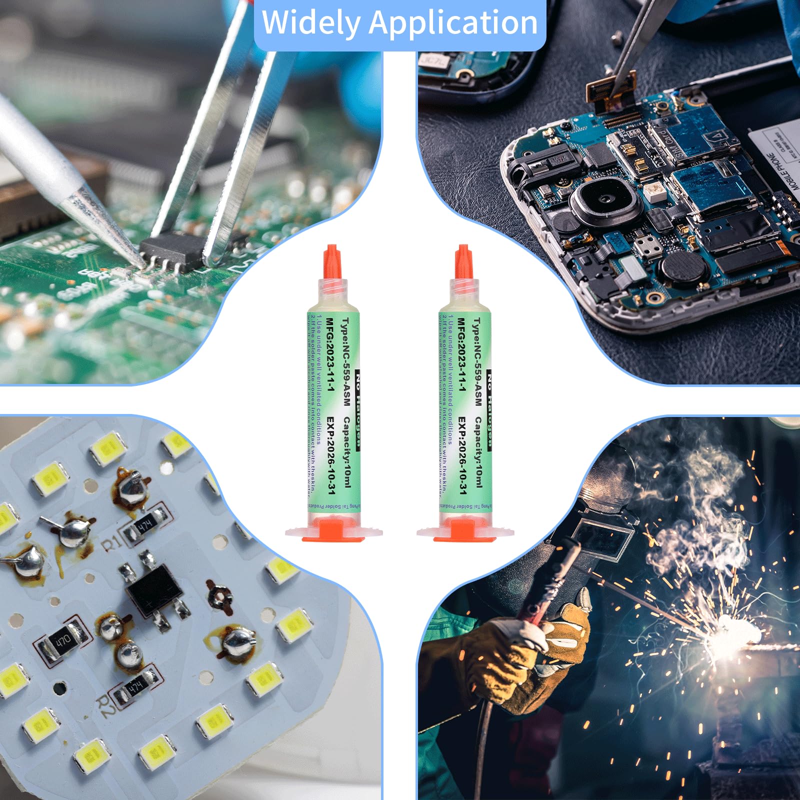 Zocipro 2Pcs Flussanti per Saldatura 10ml, Flussante per Saldatura a Stagno con 4 Aghi e 2 Spintori, Stagno Saldatura Flux per Saldatura SMD BGA LED PCB Elettronica