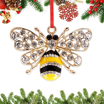 Bee Christmas Ornament 2025 Yellow Bee Ornament for Christmas Tree Decorations Metal Bee Ornaments Bee Gifts Keepsake for Bee Lovers Women Men Kids Teen Girls Teen Boys Teacher