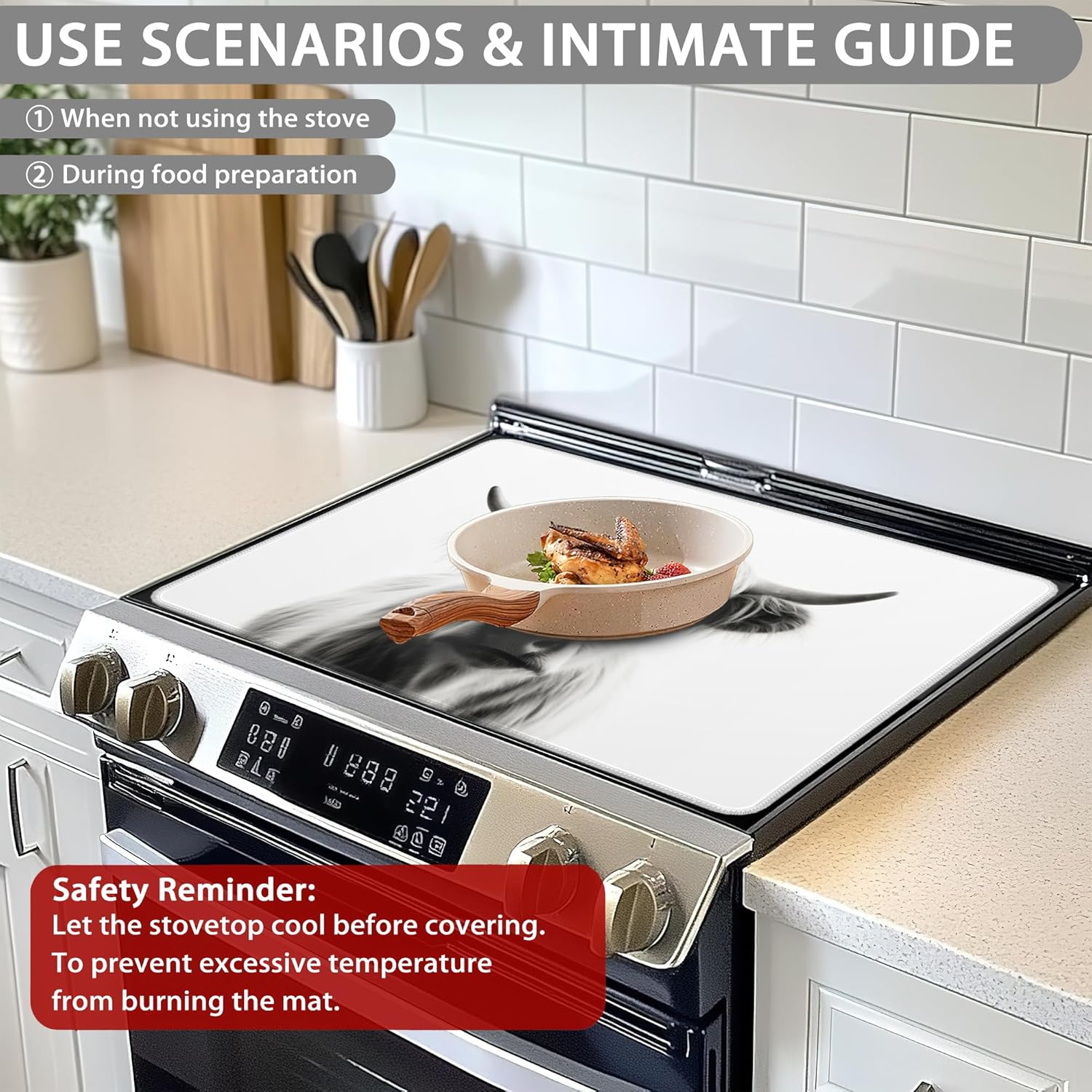 Stove Top Covers,Highland Cow Rubber Flat RV Range Stovetop Protector,Prevents Scratching, Expands Usable Space 28.5'' x 20.5''