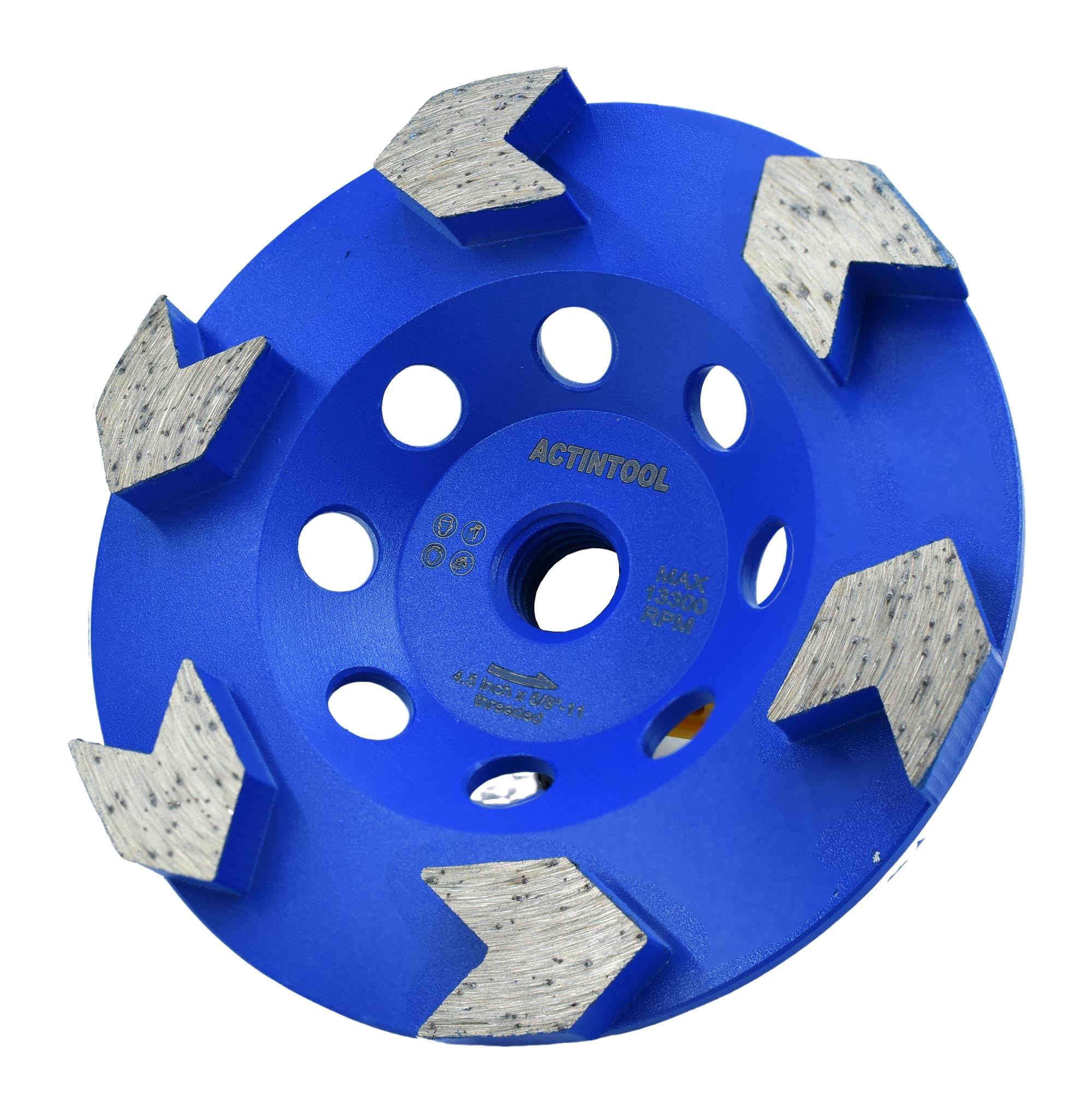 ACTINTOOL 4.5" Plate 6 Arrow Segments Grinding Cup Wheel for Concrete Floor Grinding (4.5 Inch 5/8"-11)