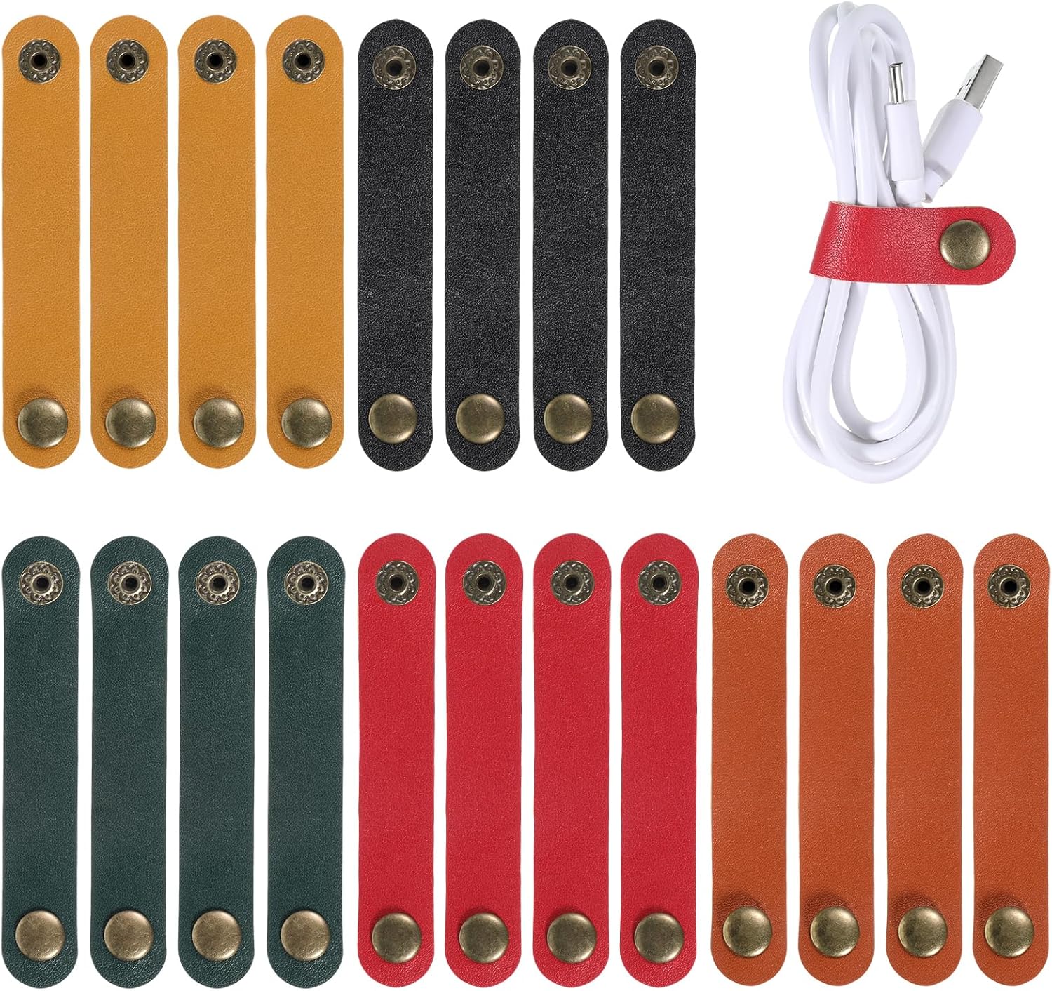 20 Pcs Cord Organizer, PU Leather Cable Straps Holder for USB Earphones Charging Cables Reusable Wire Organizer Gifts for Women Men(5 Colors)
