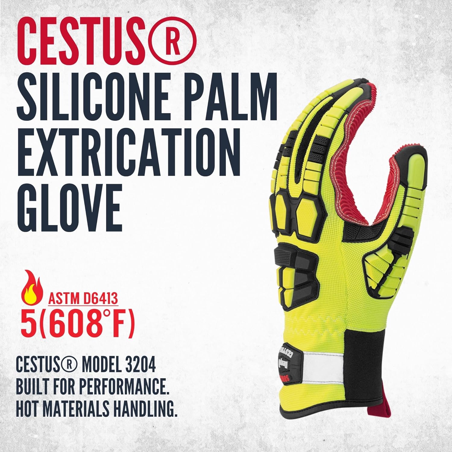 Cestus 3204, Firefighter Rescue Extrication Gloves, 608°F Heat Resistant Silicone Palm, Heavy Duty Impact Gloves for Men